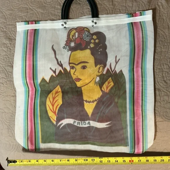 Frida Kahlo Mexican Artist Bundle 3 Mesh Tote Bags - White, Green and Yellow - Picture 5 of 9